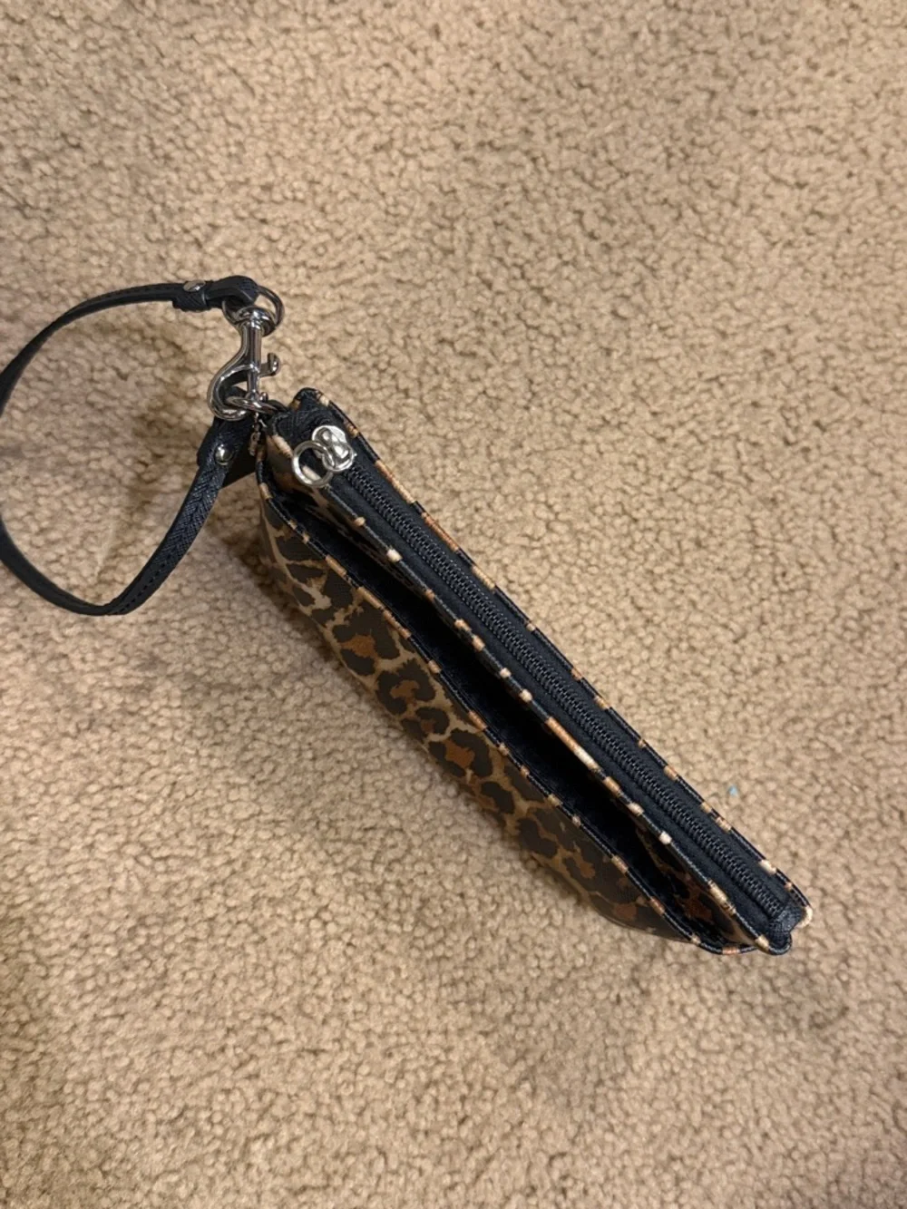 Coach Ocelot Leopard Print Wristlet with Front Pocket - Silver Tone